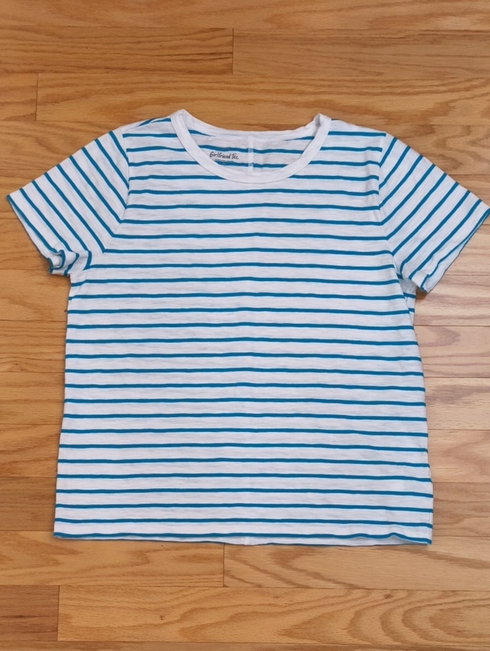 J. Crew Short Sleeve Girlfriend Tee White & Blue Stripes Size XL EUC